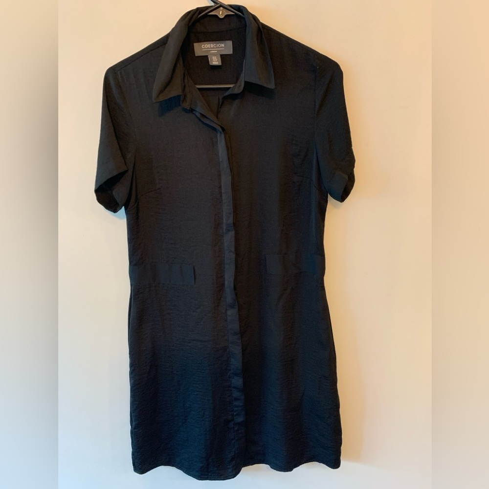 COERCION LONDON Black Short Sleeve Shirt Dress with Pockets